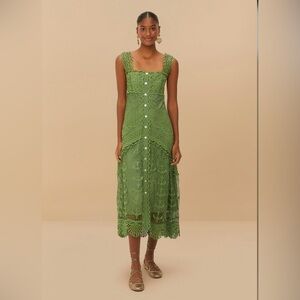 Farm Rio Green Nautical Guipure Maxi Dress